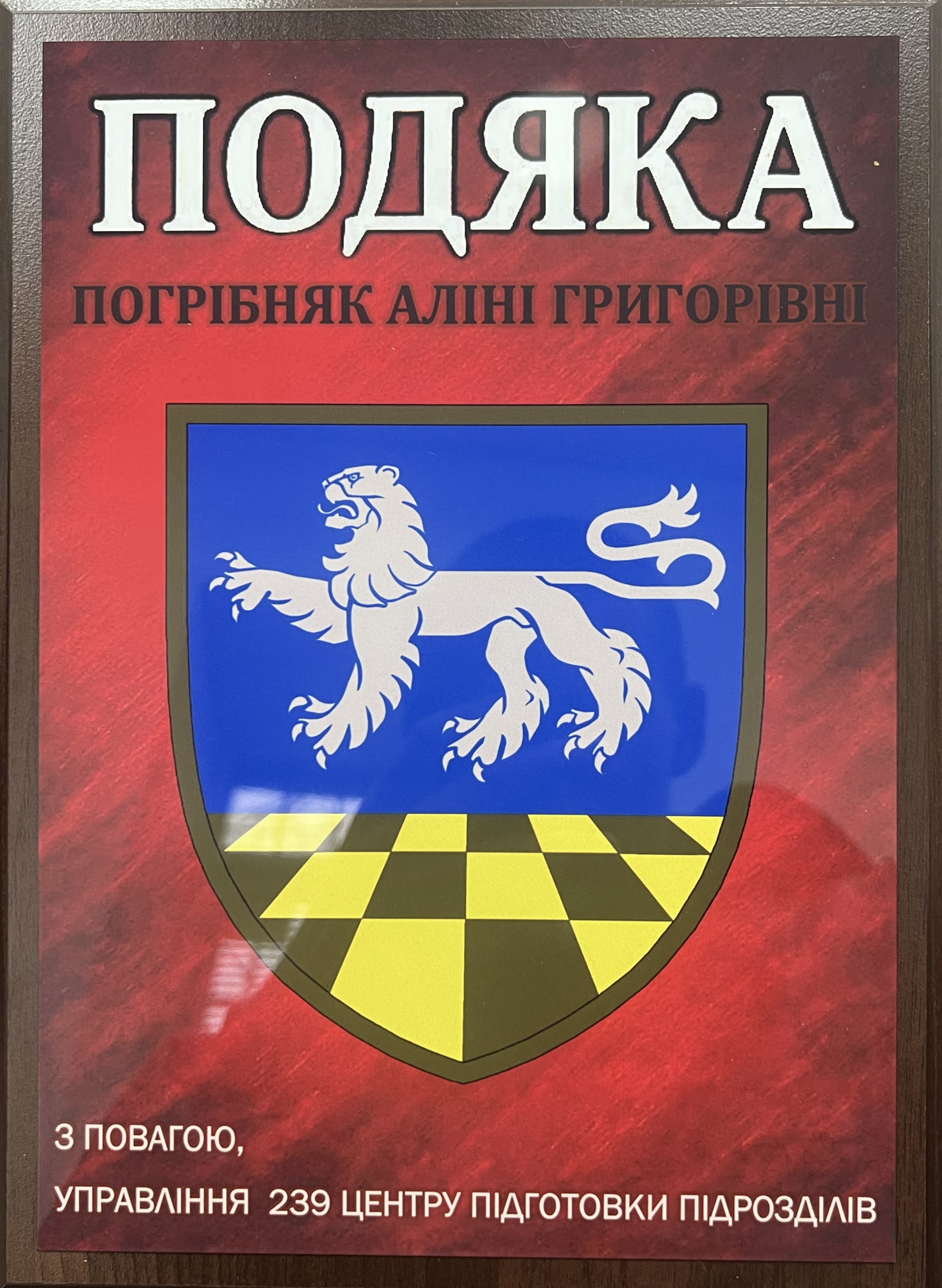 Подяка Погрібняк Аліні Григорівні