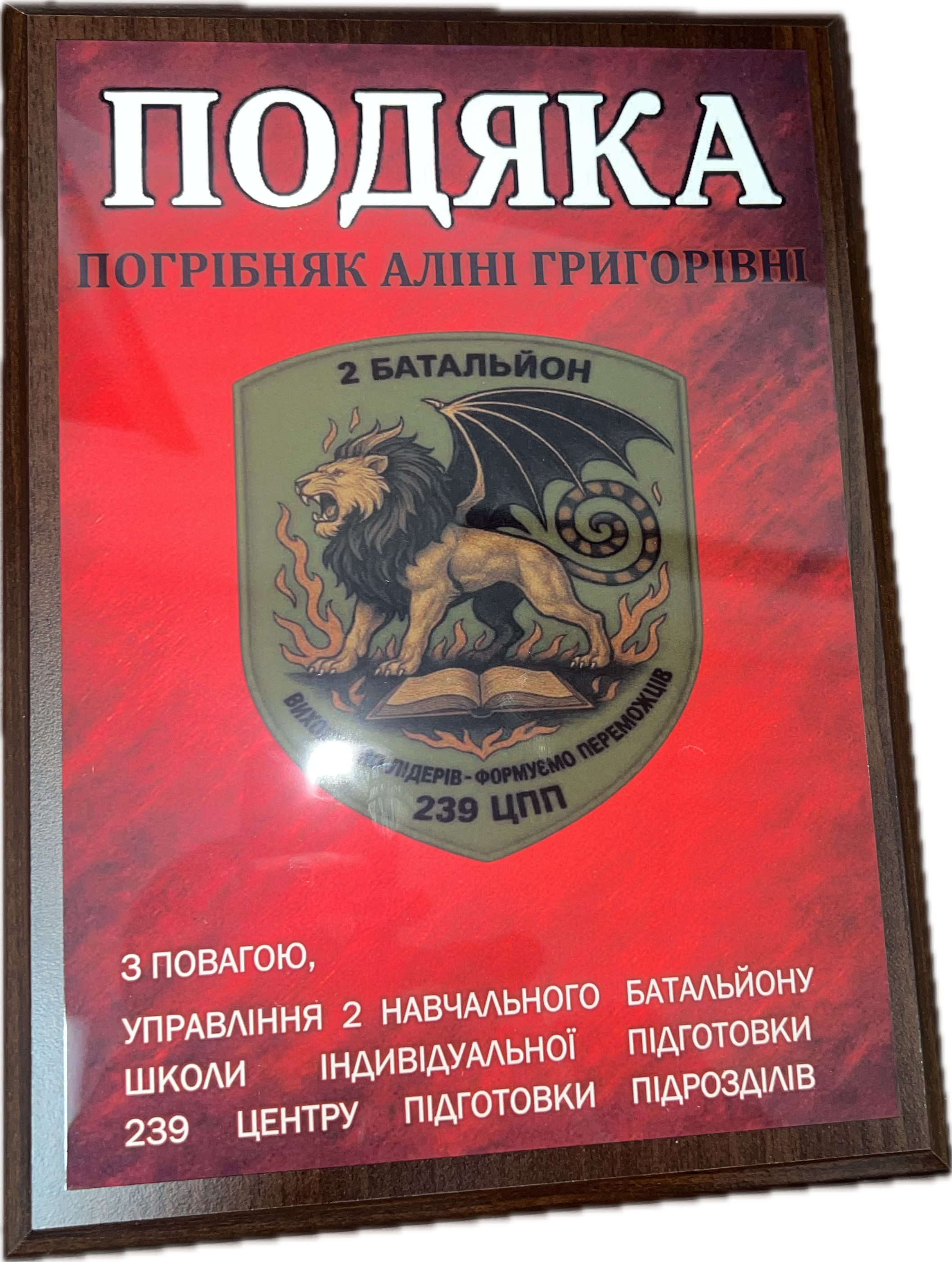 Подяка Погрібняк Аліні Григорівні